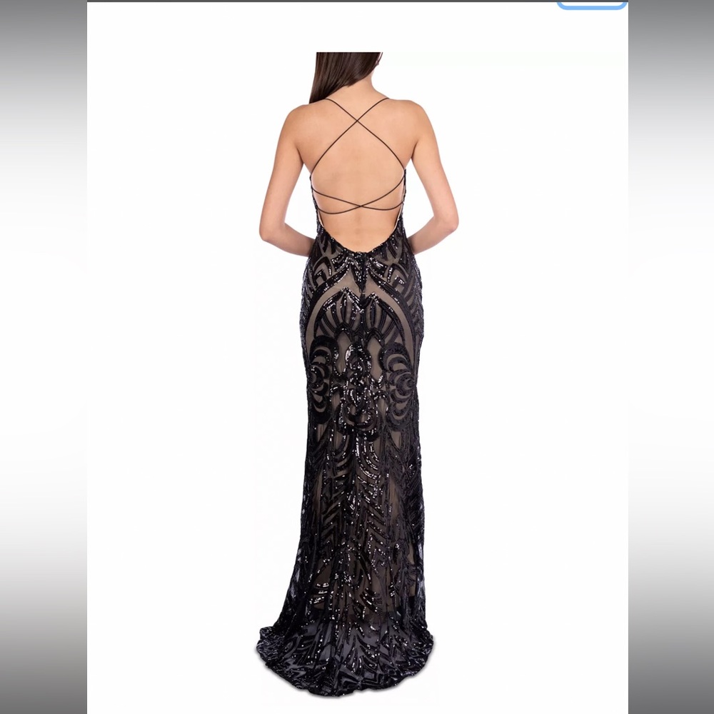 Black sequin/lace over lace up back prom dress